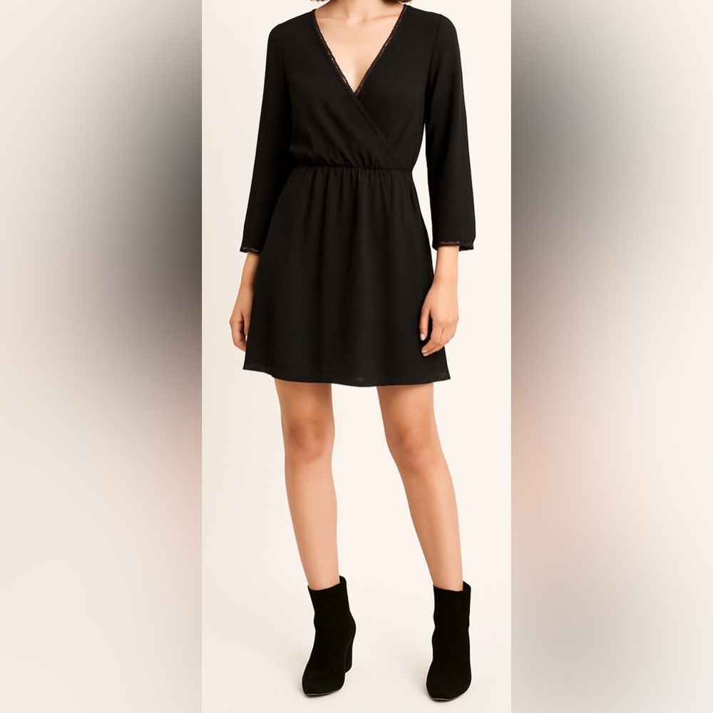 Sézane Black Wrap-Style Long Sleeve Dress Size‎ 34 (XS)